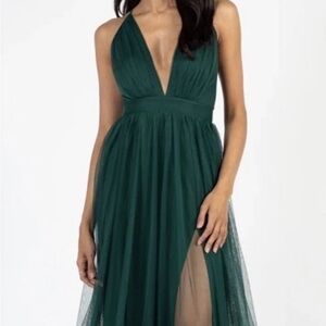 Green tule halter maxi dress